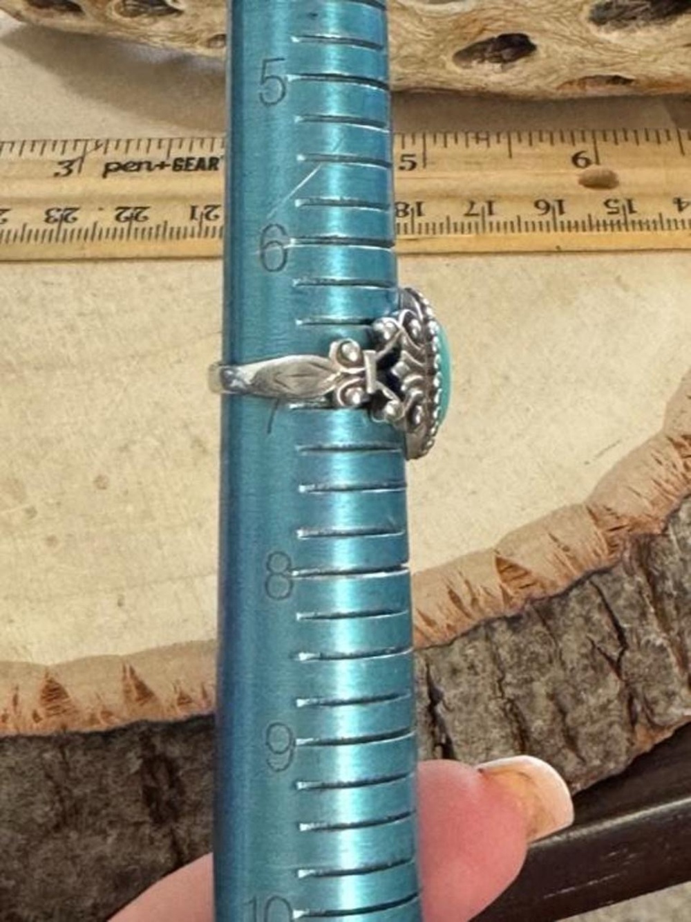 Vintage 925 Sterling Silver Avon Turquoise Scroll Sterling Silver Ring Size 7 - Picture 7 of 8